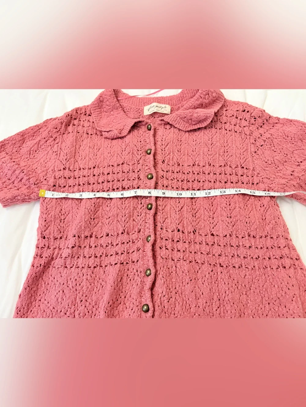Free People Daylight Cropped Cardigan Faded Rose Open Knit Boho XL